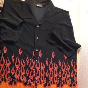 Vintage ODO Flames Fire Rockabilly Polyester Disco Shirt